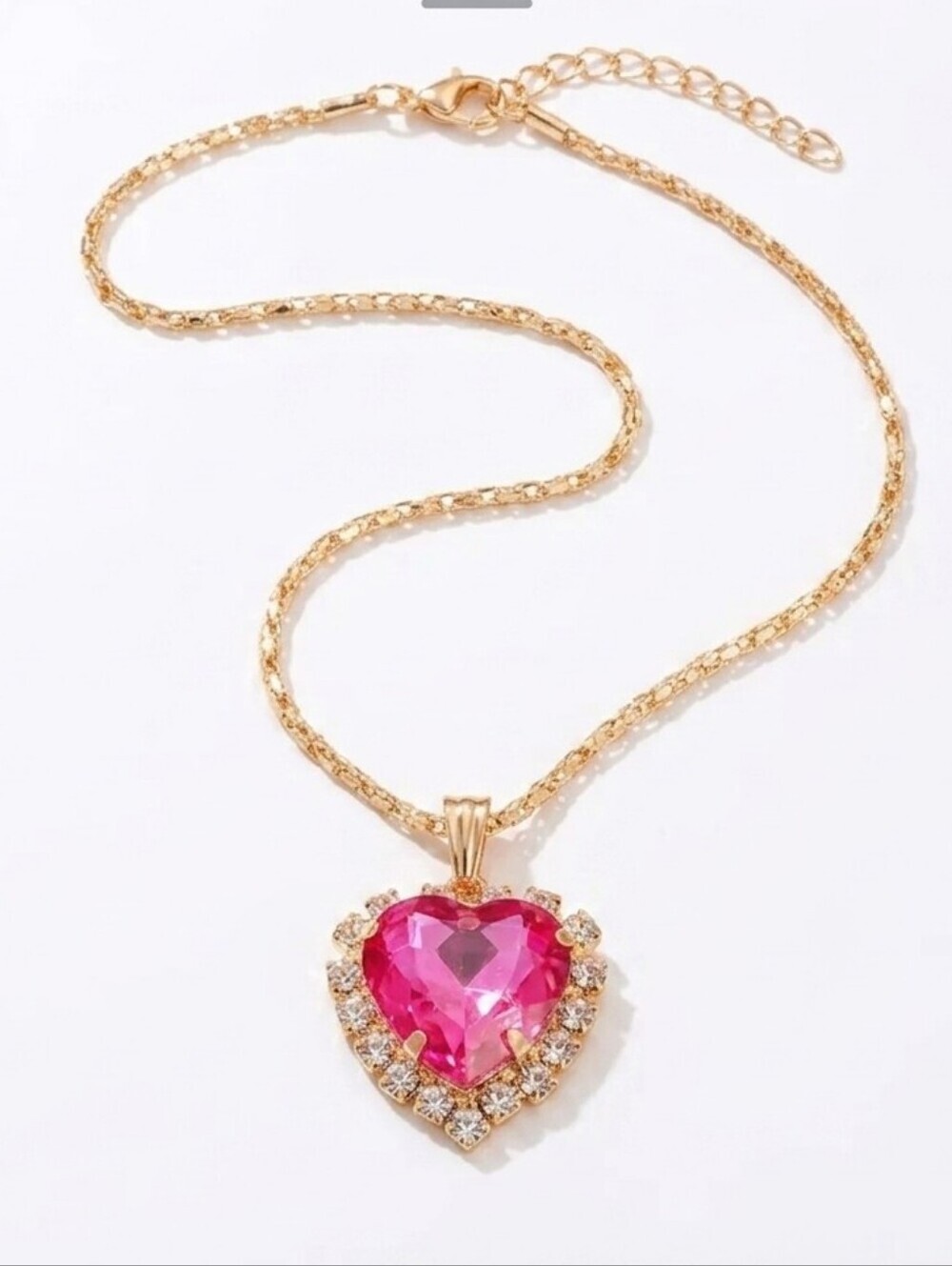 🆕️Gold-Plated Necklace with Pink Heart Crystal Pendant NWOT